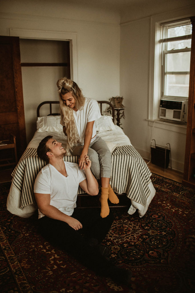 in-home cozy michigan wedding photographer couple goals