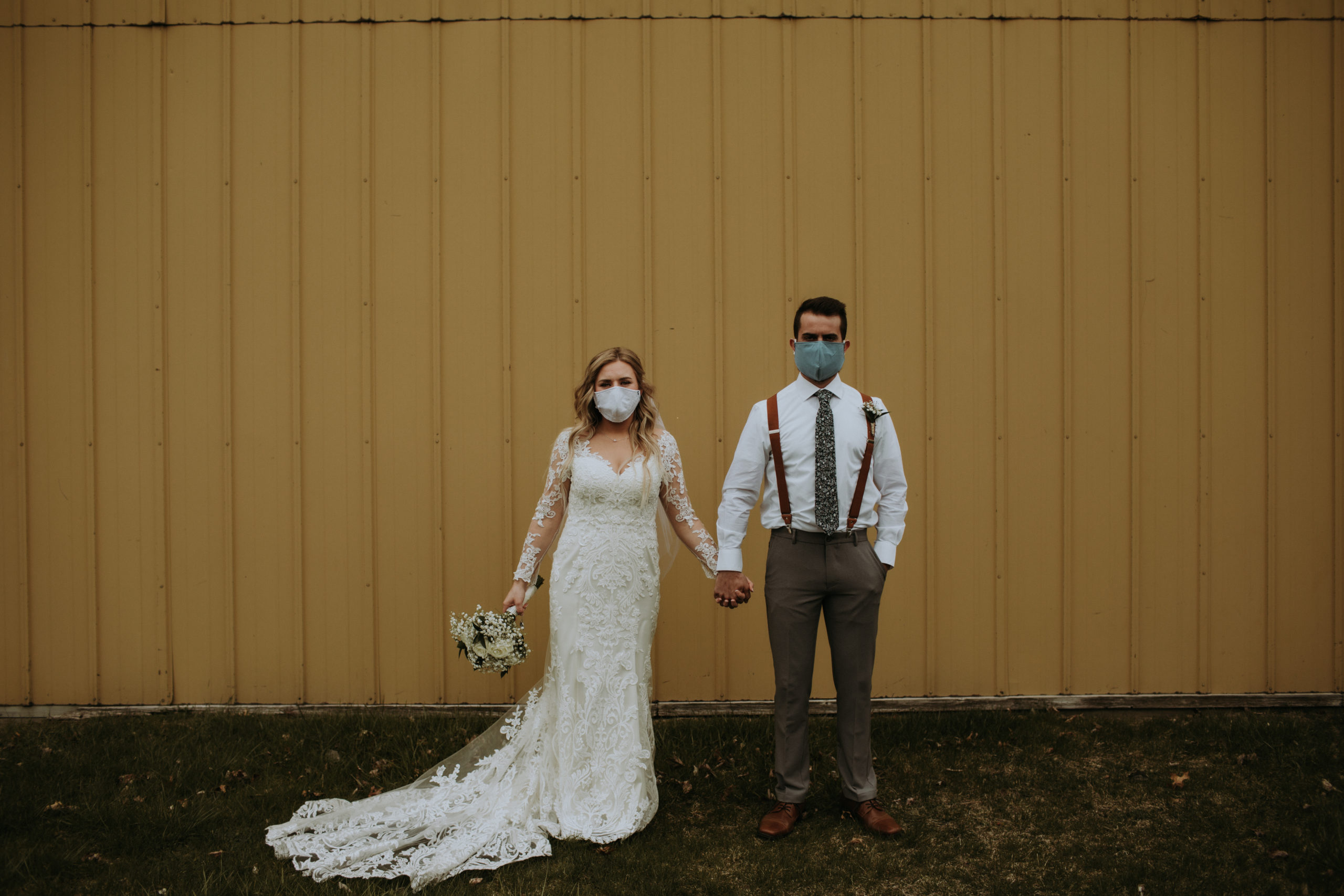 quarantine wedding bride and groom with masks michigan wedding photography elopement