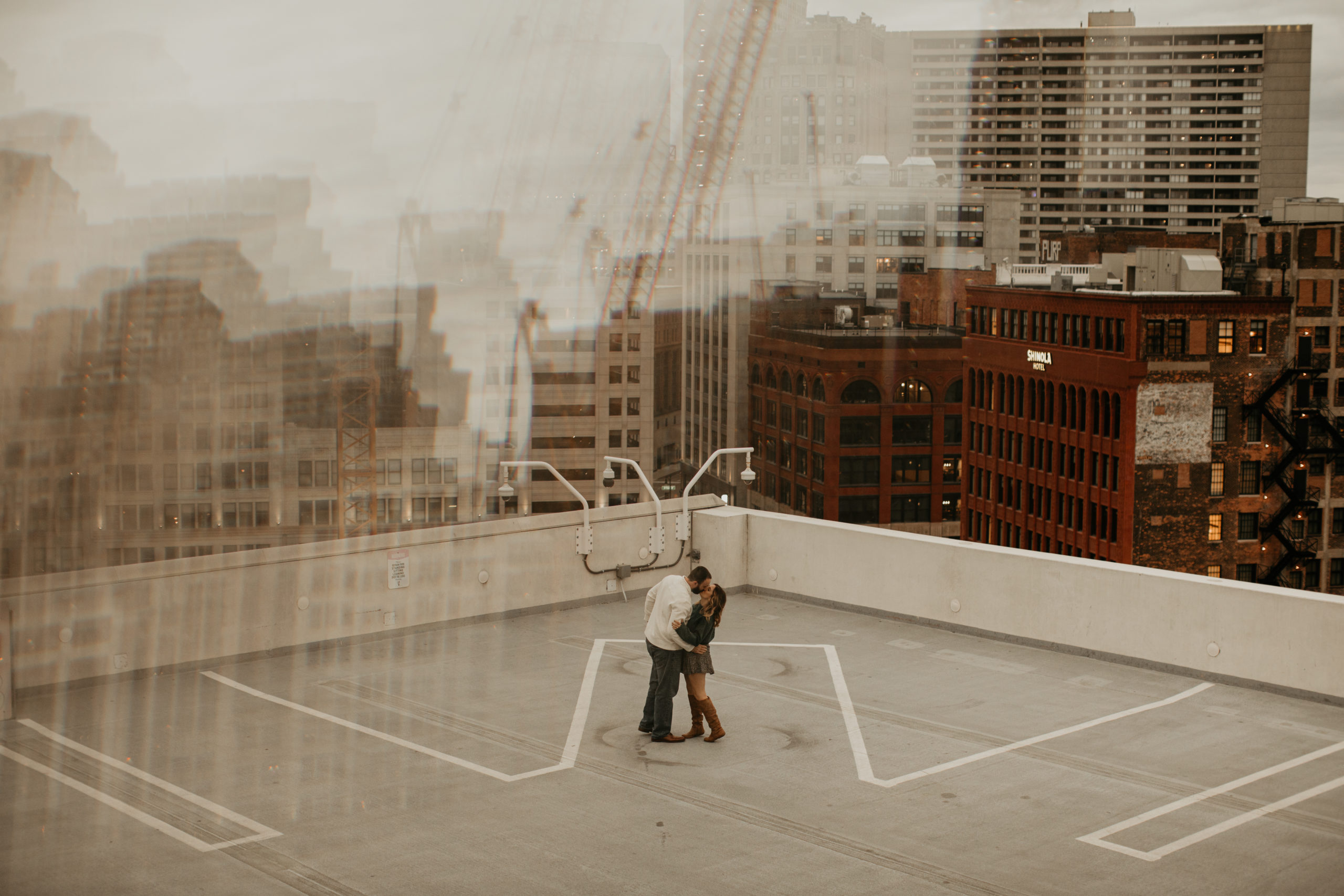 Detroit Z Lot parking garage rooftop couples photoshoot