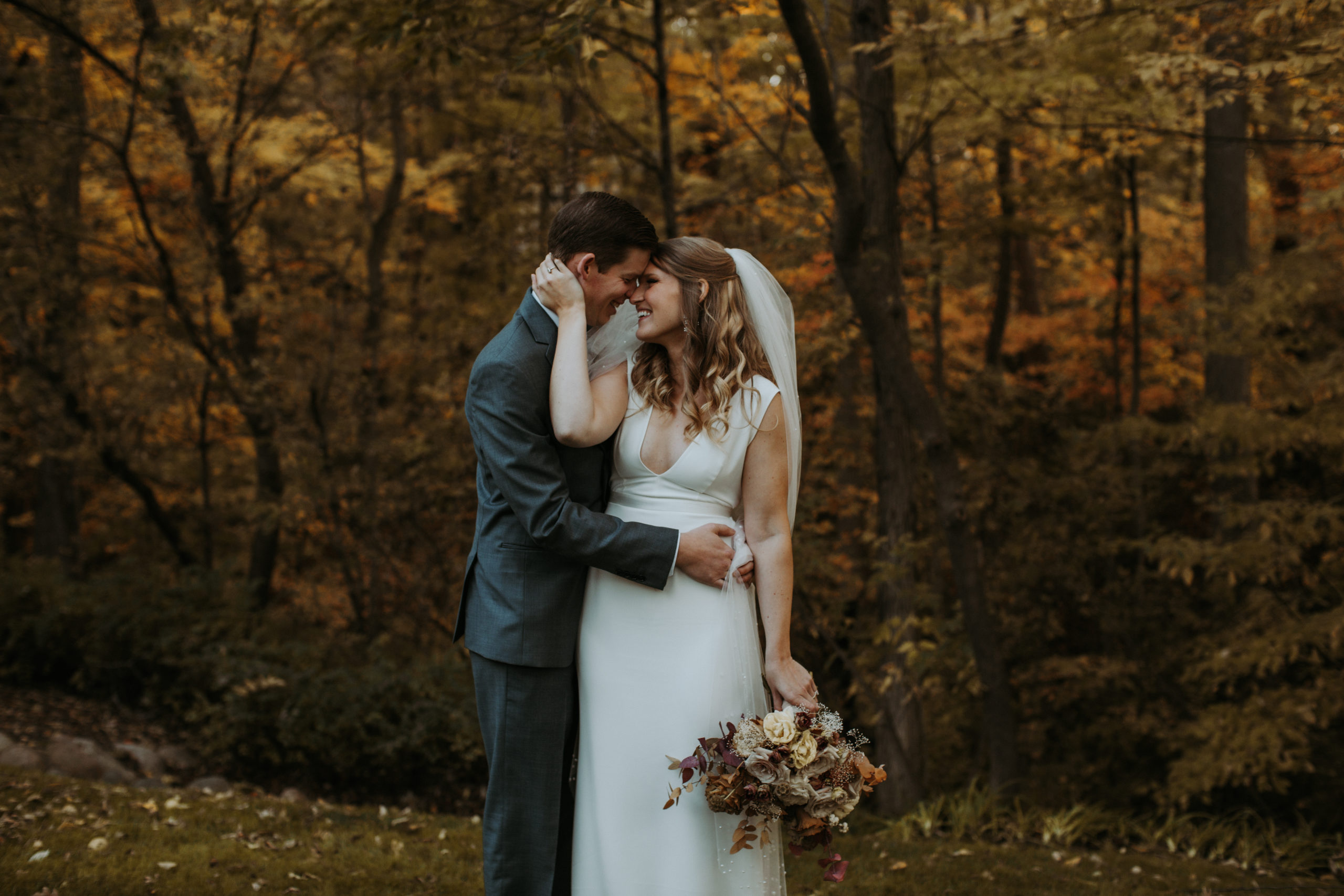 Backyard wedding bride and groom Michigan